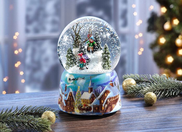 Schneekugel mit mechanischem Spielwerk 