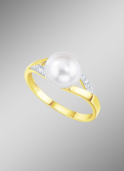 Bezaubernder Damenring mit Brillanten und Süßwasser-Zuchtperle 