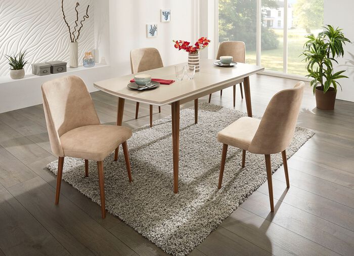 Teilmassive Esszimmerm&ouml;bel mit Beinen aus Buchenholz CREME-NATUR