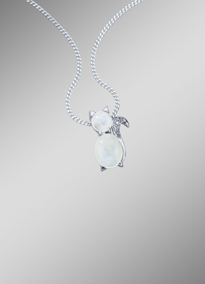 Kätzchen Anhänger mit echten Mondsteinen 