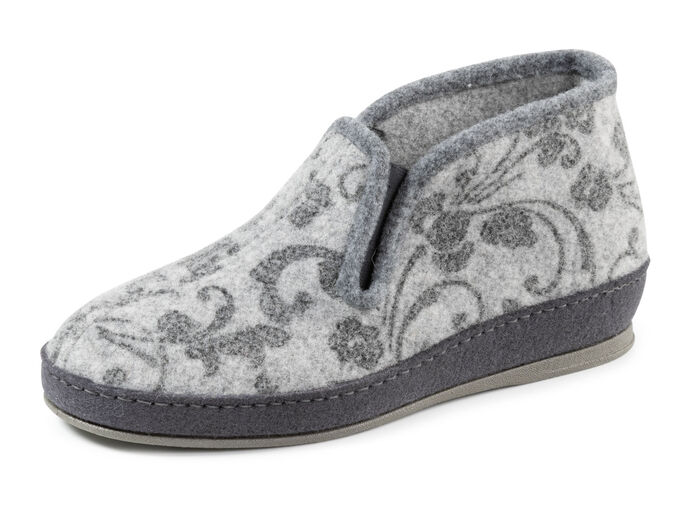 Floral bedruckter Wollfilz-Hausschuh GRAU
