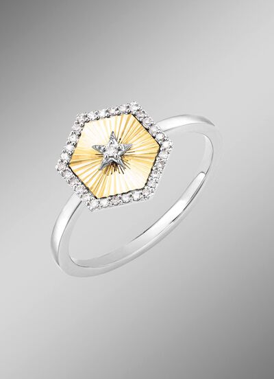 Damenring in Bicolor mit 1 Brillant und 30 Diamanten 