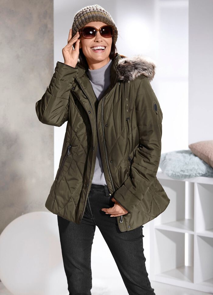 Jacke mit abnehmbarer Kunstpelz-Besatz LODENGRÜN