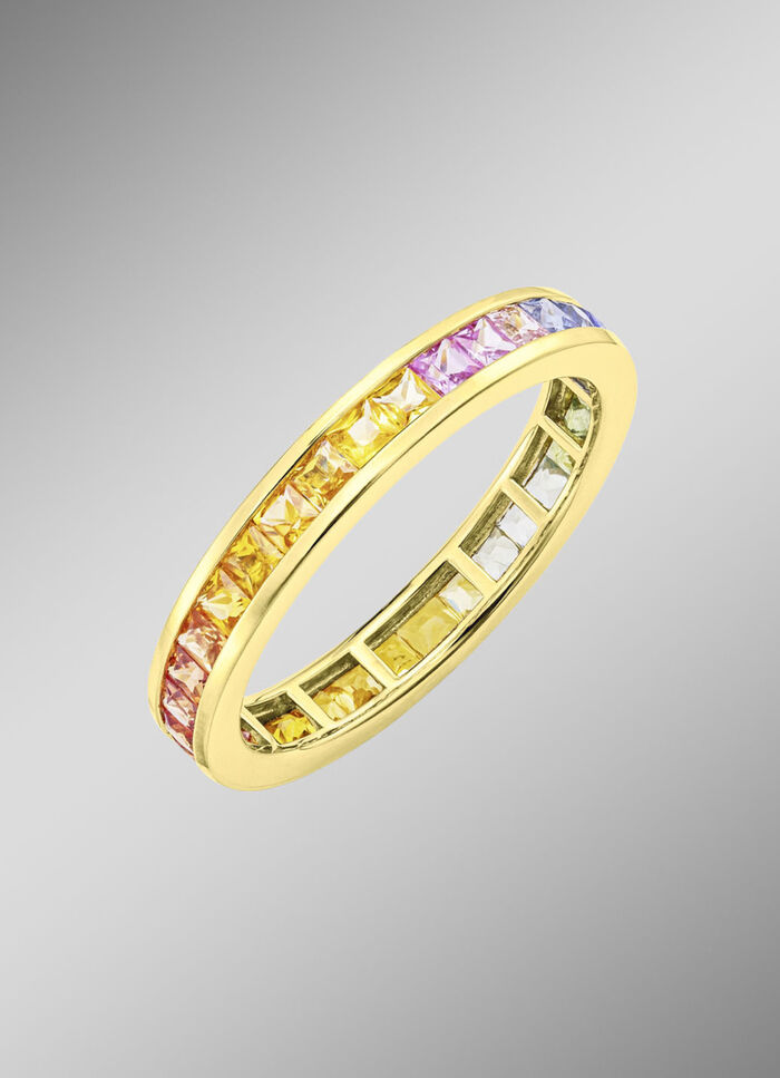 Hochwertiger Memoirering mit echten Safiren in Multicolor 