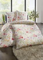 Beidseitig bedruckte Bettw&auml;sche-Garnitur mit Rei&szlig;verschluss CREME