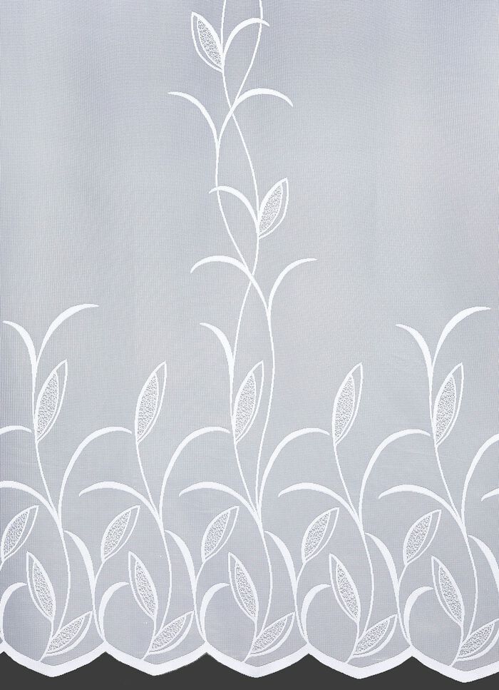 Blumenfenster-Store mit naturnahem Blätterdessin 