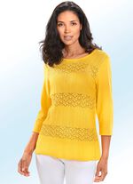 Pullover mit Struktur- und Ajourmix GELB