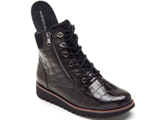 Waldl&auml;ufer Stiefelette aus krokogepr&auml;gtem Nappaleder SCHWARZ