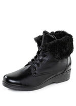 ELENA EDEN Schnür-Stiefelette mit umschlagbarem Lammfellkragen SCHWARZ