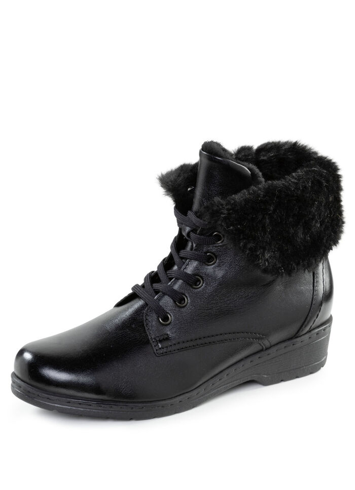 ELENA EDEN Schnür-Stiefelette mit umschlagbarem Lammfellkragen SCHWARZ