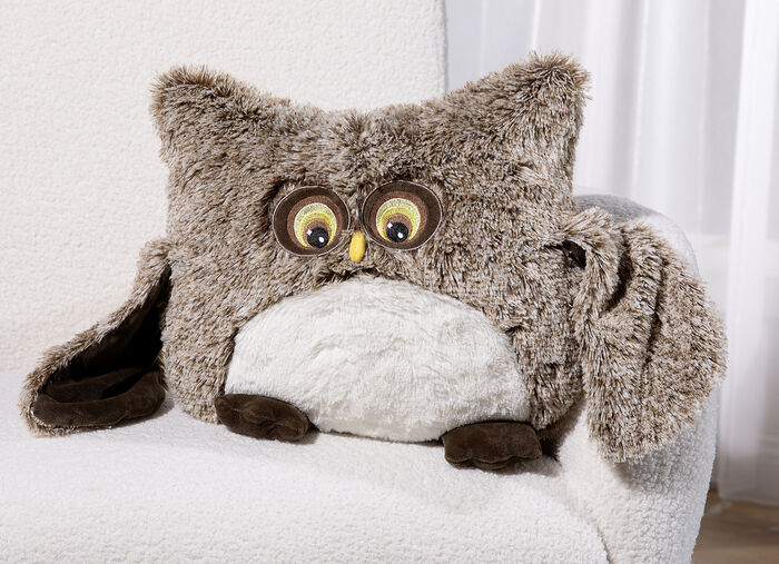 Niedliches Eulen-Deko-Kissen BEIGE