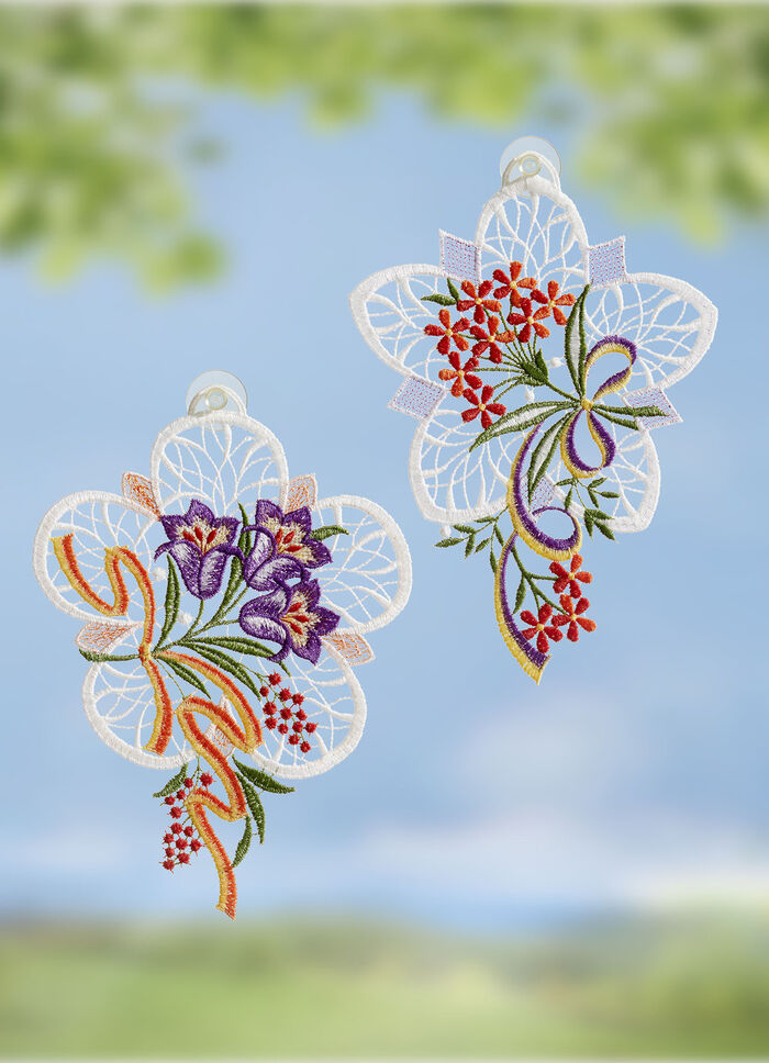 Fensterbild, 2er-Set, aus echter Plauener Spitze 