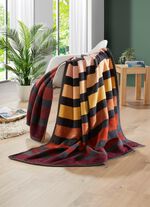 Wohndecke mit Veloursbandeinfassung ROT-BRAUN GESTREIFT