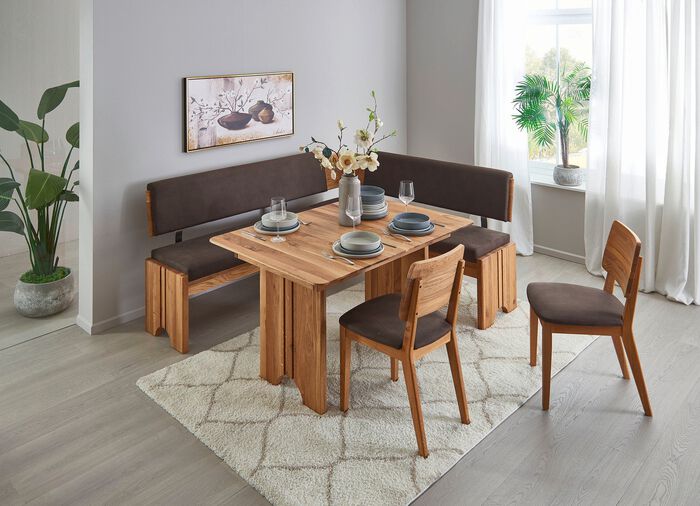 Eckbankgruppe mit Gestell aus massiver, ge&ouml;lter Eiche 