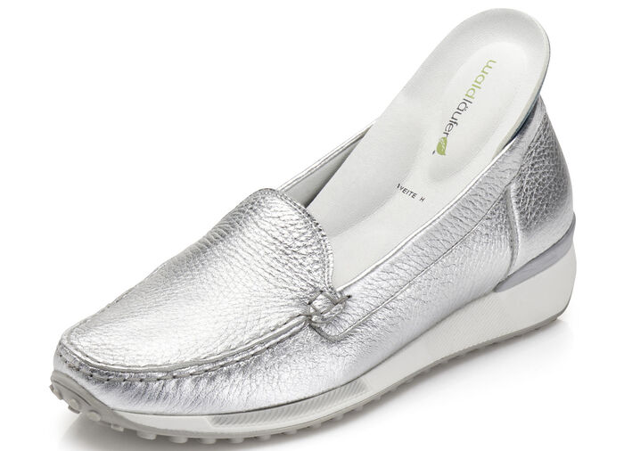 Waldläufer, klassische Damen-Slipper, Weite H, mit herausnehmbarem Fußbett SILBER