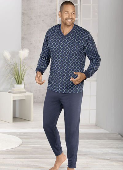 Schlafanzug mit V-Ausschnitt und Bündchenabschlüssen 