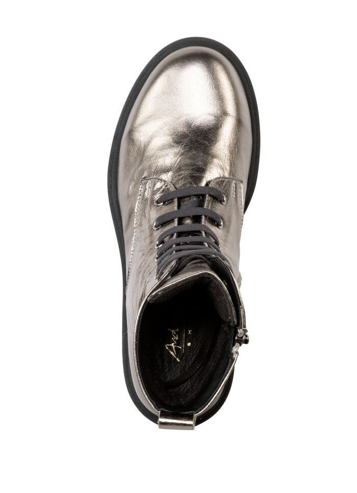 Andrea Conti Schn&uuml;r-Bootie aus weichem Metallic-Nappaleder ALTSILBER