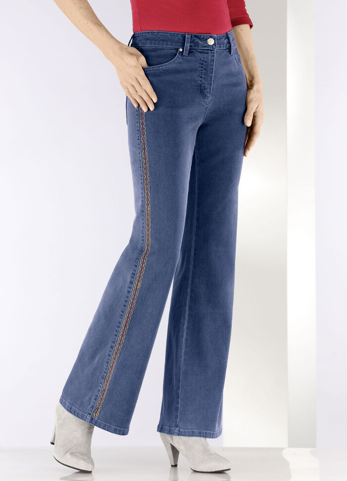 Jeans mit Ziersteppungen im Ethno-Stil JEANSBLAU