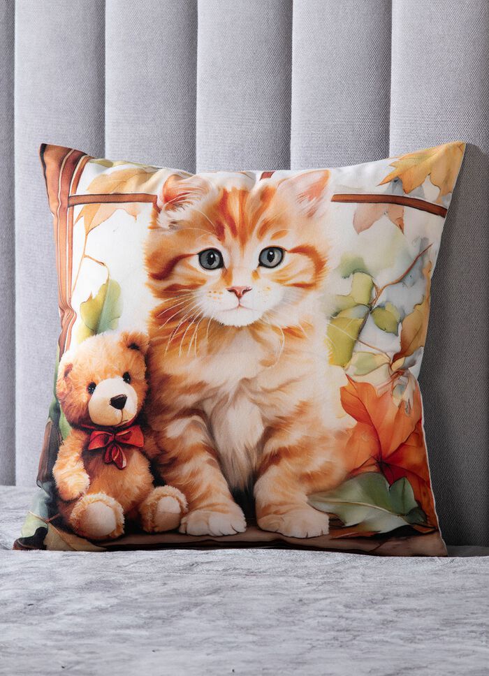 Herbstlicher Kissenbezug mit Katzenmotiv 