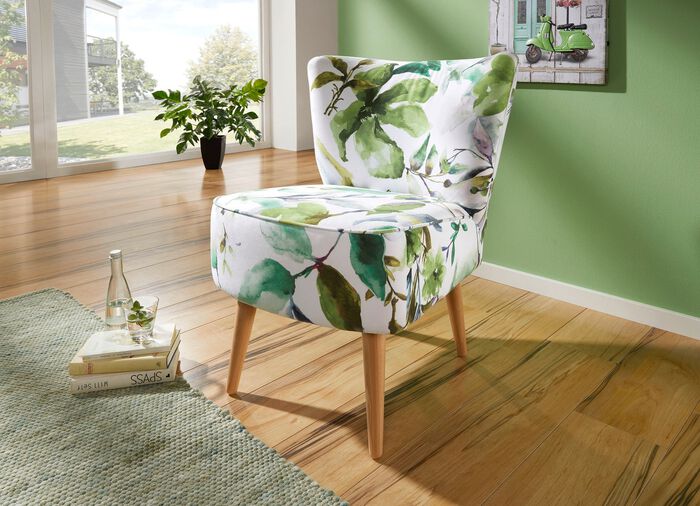 Hocker mit naturnahen Bl&auml;ttermotiven und Komfortschaum-Polsterung WEISS-GR&Uuml;N