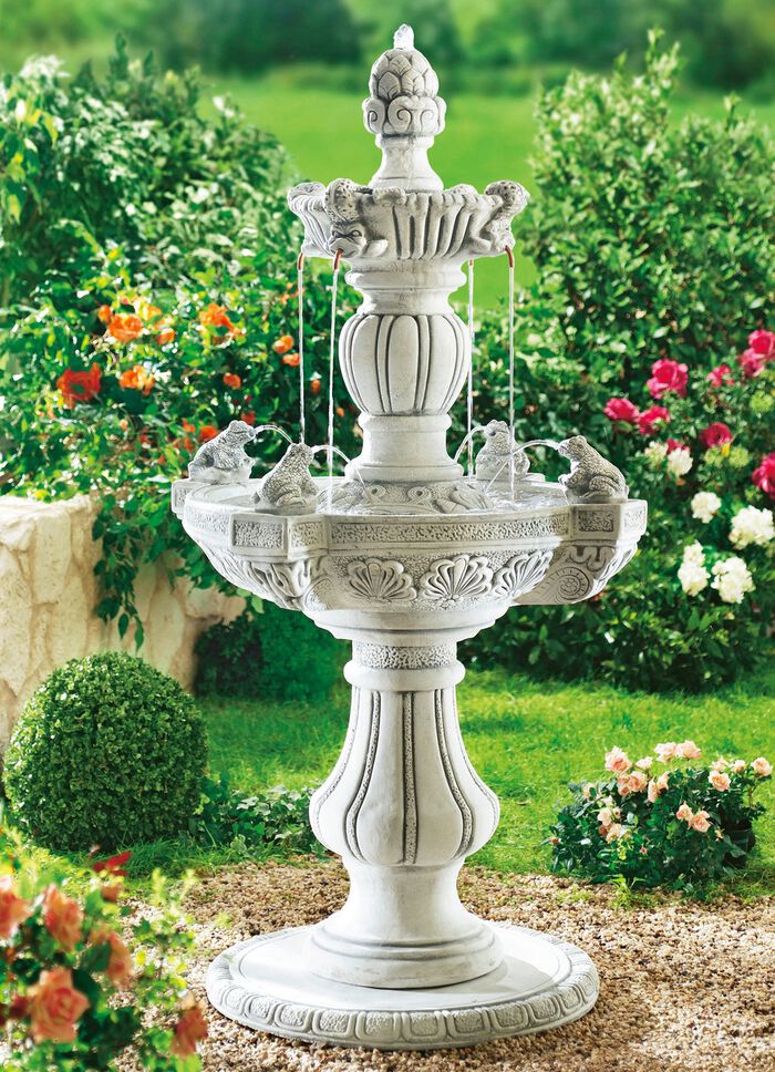 Au&szlig;enbrunnen aus echtem Steinguss STEINGRAU