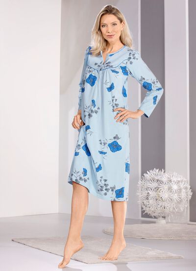 Nachthemd, wadenlang mit Knopfleiste  