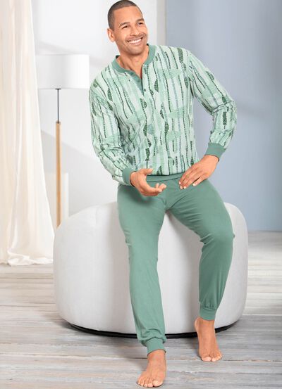 Schlafanzug mit Knopfleiste und B&uuml;ndchenabschl&uuml;ssen 