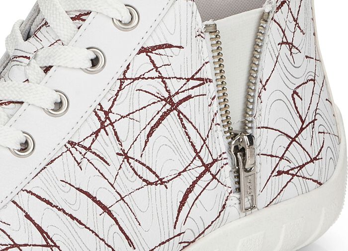 Remonte Schn&uuml;r-Stiefelette aus effektvoll bedrucktem Nappaleder WEISS-ROT