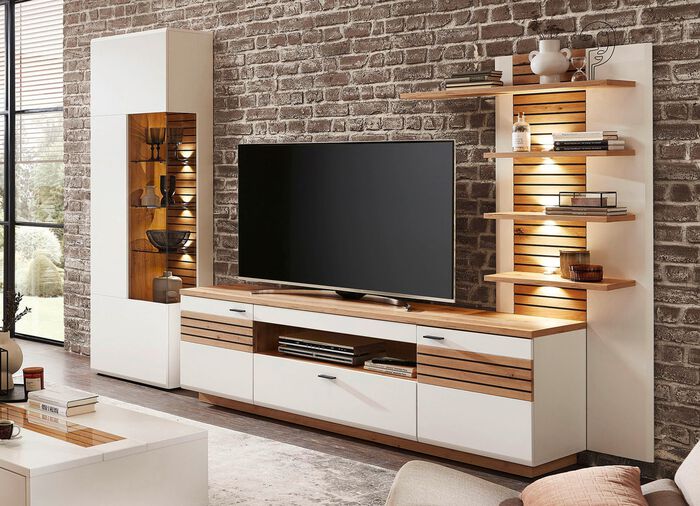 Wohnwand mit LED-Beleuchtung und Softclose-Funktion 