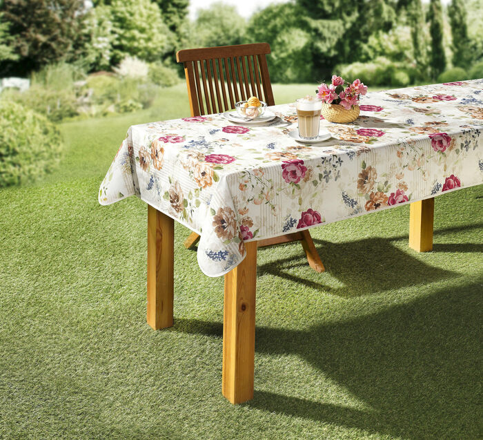 Wachstuch-Tischserie mit Blumen-Motiven 