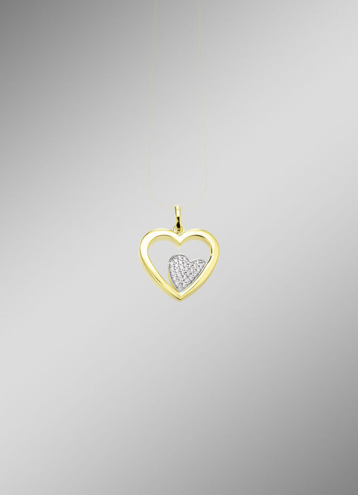 Herz-Anh&auml;nger in Bicolor mit synth. Zirkonia 