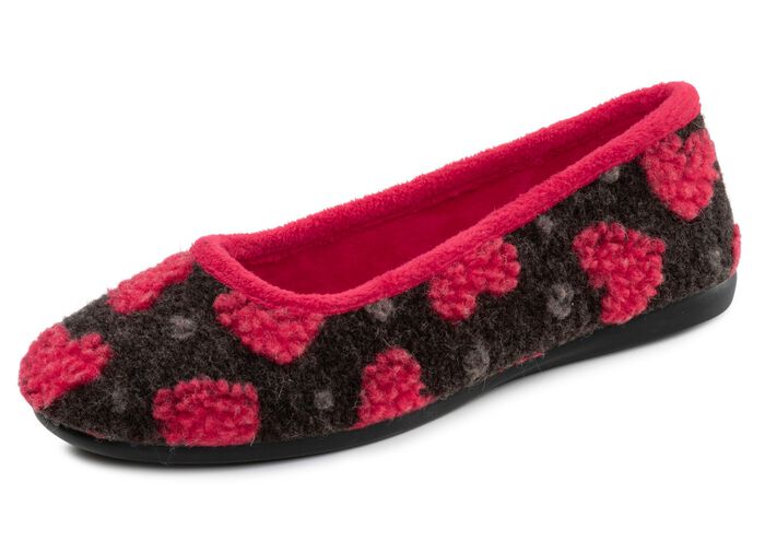 Laurina, stylische Damen-Ballerinas, mit Herzchen-Dessin ANTHRAZIT-ROT