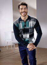 Sportiver Polopullover in 2 Farben MARINE-PETROL-GRAU MELIERT