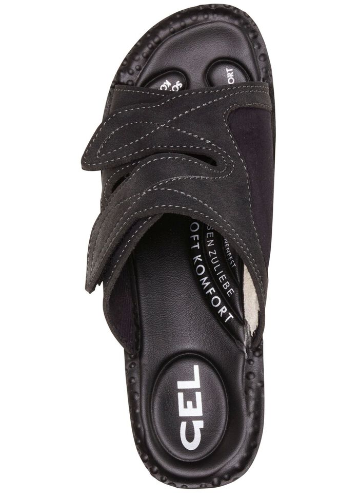 Klassische Damen-Pantoletten, Weite H, mit elastischem Material SCHWARZ