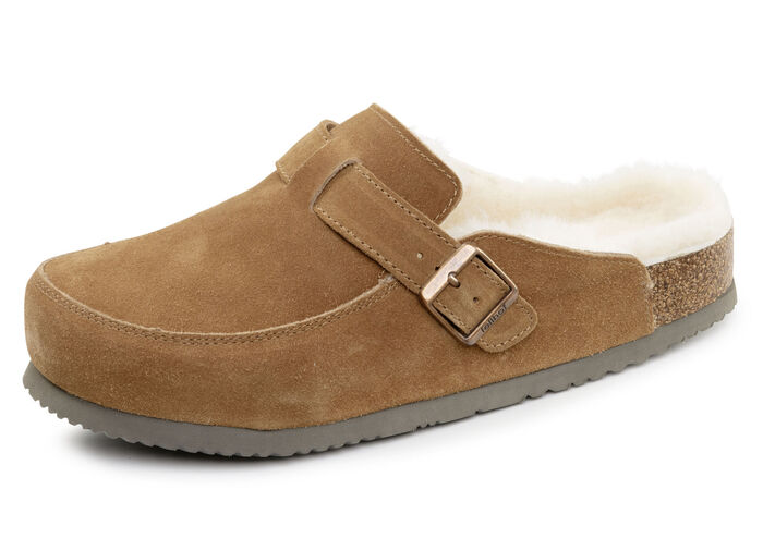 Gefütterte Herren-Clogs, mit Lammfell COGNAC