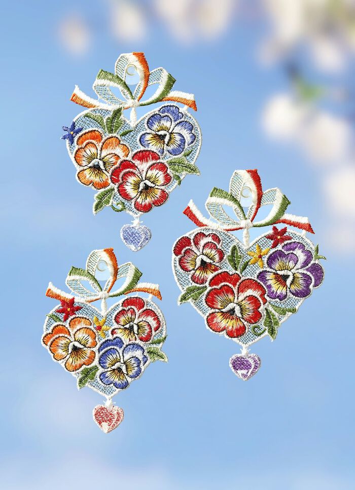 Zauberhafte Fensterbilder aus Plauener Spitze, 3er-Set 