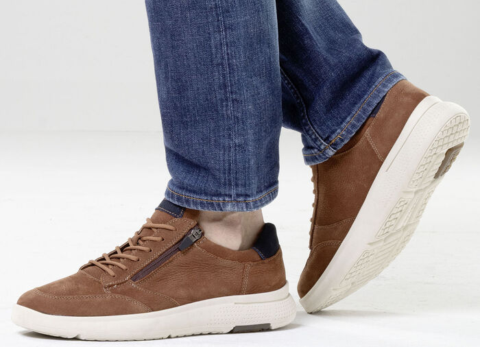 Waldläufer, bequeme Herren-Sneaker, Weite H, mit herausnehmbarem Fußbett COGNAC-MARINE