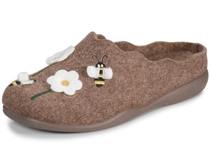 Laurina Filz-Pantoffel mit s&uuml;&szlig;er Applikation und Stickerei NATURBRAUN