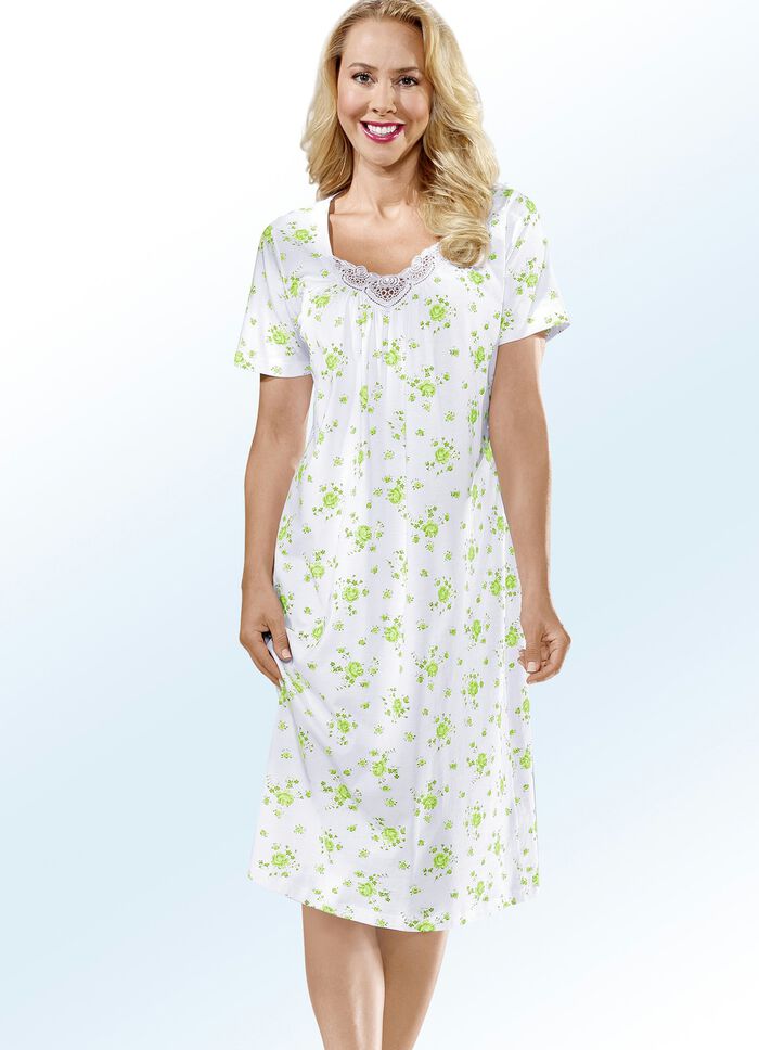 Zweierpack Nachthemden mit Rundhals und Alloverdessin 1X WEISS-ROYALBLAU, 1X WEISS-APFELGR&Uuml;N