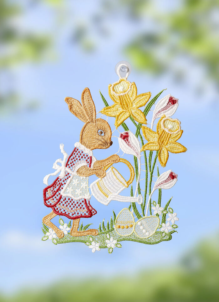 Fensterbild H&auml;sin aus echter Plauener Spitze 