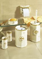 Handbemalte Badezimmeraccessoires aus glasierter Keramik 