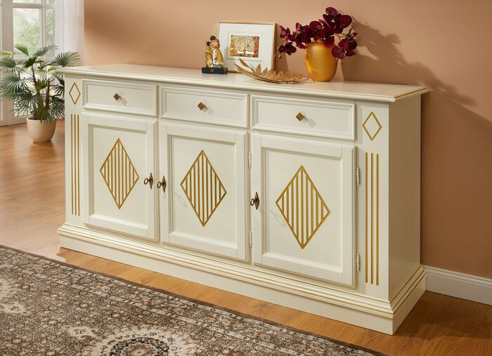 Kommodenserie mit kunstvollen Verzierungen und Echtholzfurnier CREME-GOLD