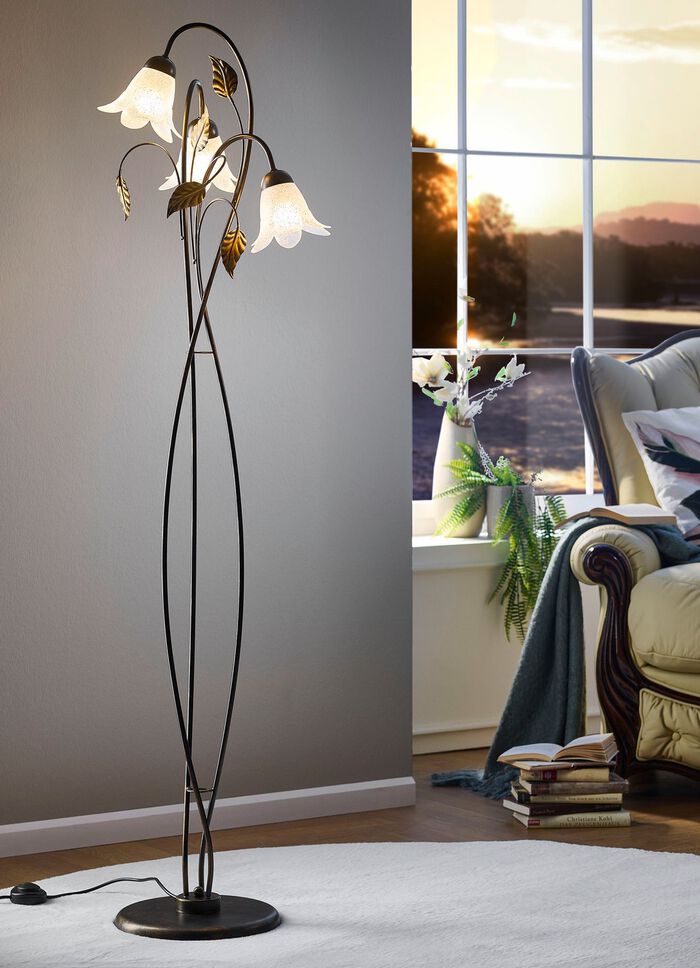 Stehleuchte aus Metall mit Glasschirmen 