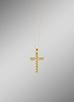 Beidseitig tragbarer Kreuz-Anh&auml;nger mit synth. Zirkonia 