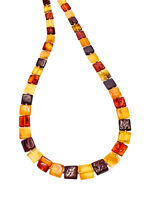 Tolle Halskette mit echten bunten Bernstein-Quadraten 