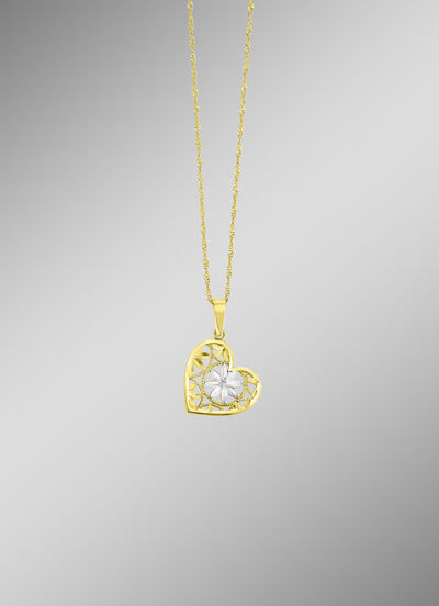 Filigraner, diamantierter Herz-Anh&auml;nger in Bicolor 