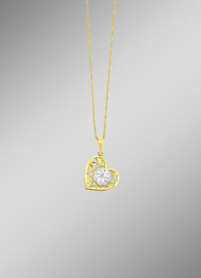 Filigraner, diamantierter Herz-Anh&auml;nger in Bicolor 