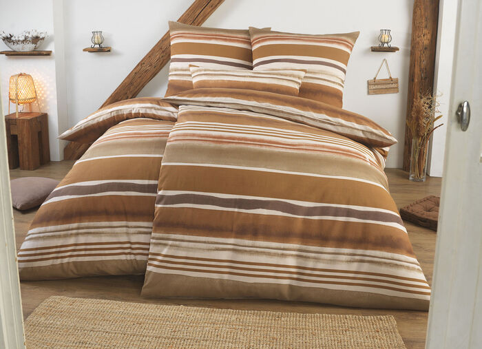Beidseitig bedruckte Bettwäsche-Garnitur in Polycotton-Qualität BEIGE-BRAUN