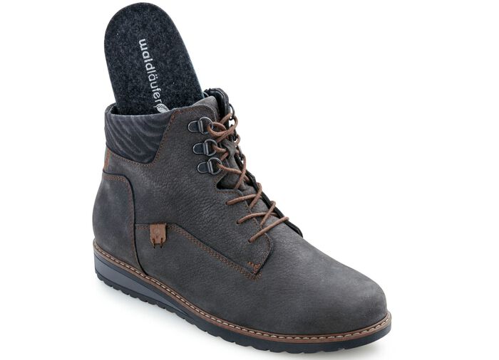Waldl&auml;ufer Schn&uuml;r-Stiefelette mit Warmfutter aus reiner Baumwolle STEINGRAU