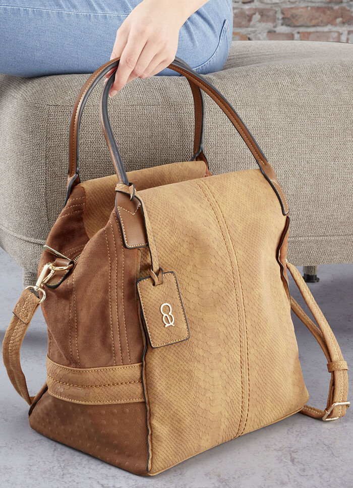 Collezione Alessandro Tasche aus teilweise reptilgepr&auml;gtem Veloursmaterial COGNAC